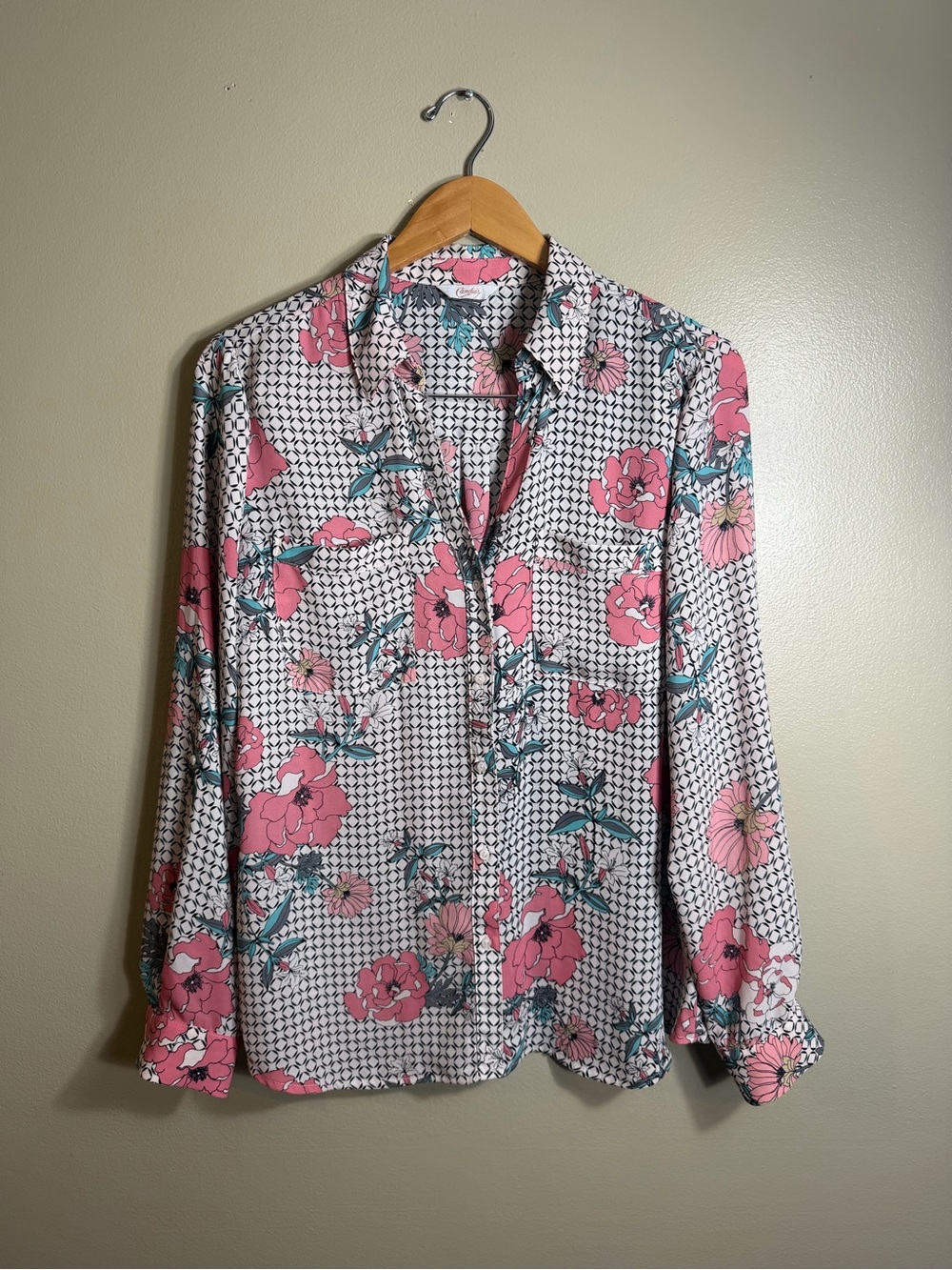 Candie’s Floral Geometric Button Front Blouse Top Estimated XL